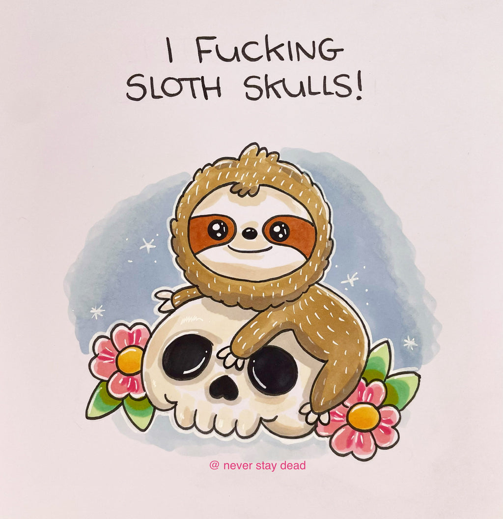 Mini Original ‘Sloth & Skull’ Drawing (A5)